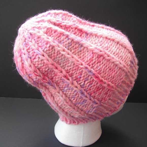 Hand Knitted Hat Toque Adult Size - S(M) Wool Pink - 015 Hand knit by me - Picture 5 of 7